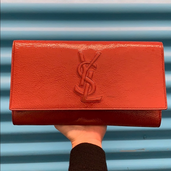 Yves Saint Laurent Handbags - Saint Laurent Belle De Jour Patent Burgundy Clutch